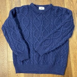 The Irish Store Blue 100% Irish Merino Wool Chunky Cable Knit Sweater Fair Isle